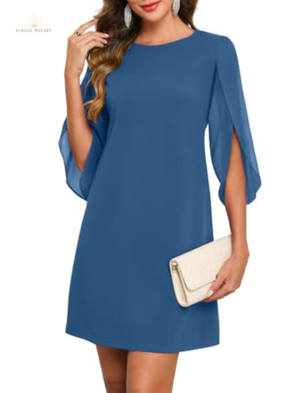 Women's Flutter Sleeve Cocktail Mini Dress Chiffon A-Line Formal Wedding Guest